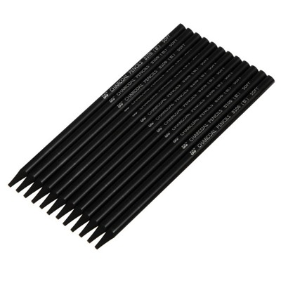 Карандаши угольные, чёрные, 12 шт. в наборе, Soft