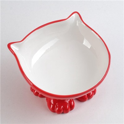 Миска керамическая «Киса» на подставке-лапках 200 мл, 13×12×8 см, красная