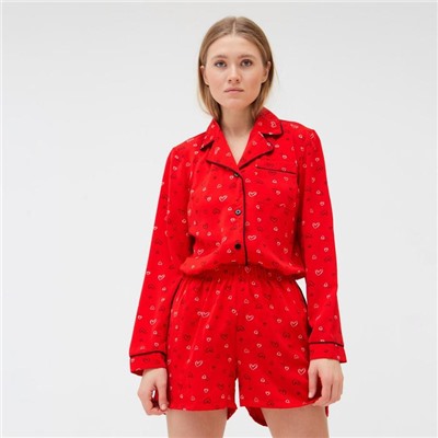 Пижама женская (рубашка, шорты) MINAKU: Light touch, размер 48, красная