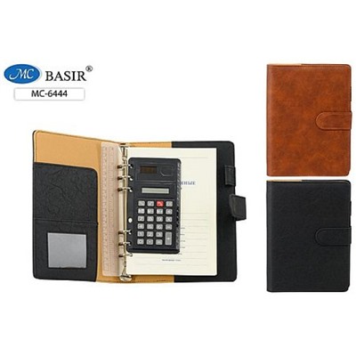 Ежедневник недатированный 170х230мм 200 стр. с калькулятором, кожзам, на кнопке, цв:черный,коричневый МС-6444 Basir