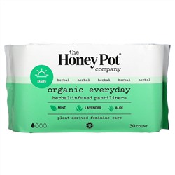 The Honey Pot Company, Organic Everyday Herbal-Infused Pantiliners, 30 Count