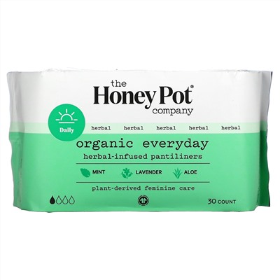 The Honey Pot Company, Organic Everyday Herbal-Infused Pantiliners, 30 Count