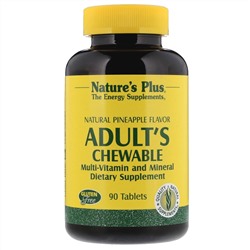 Nature's Plus, жевательные мультивитамины и минералы для взрослых, натуральный вкус ананаса, 90 таблеток