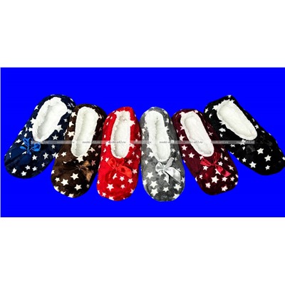 6 ПАР - Носки-тапочки внутри с мехом "Звездочки" женские