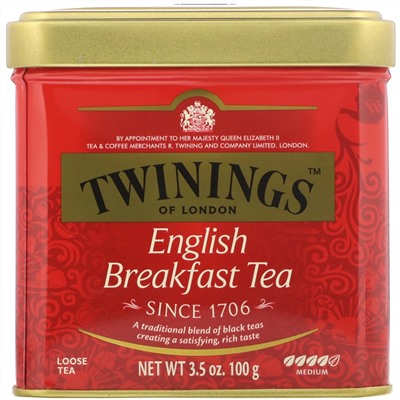 Twinings, Классический, листовой чай «Английский завтрак», 3.53 унций (100 г)