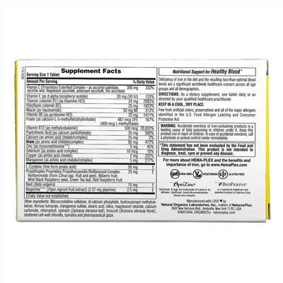 Nature's Plus, Hema-Plex, Iron with Essential Nutrients for Healthy Red Blood Cells , 10 Slow Release Tablets