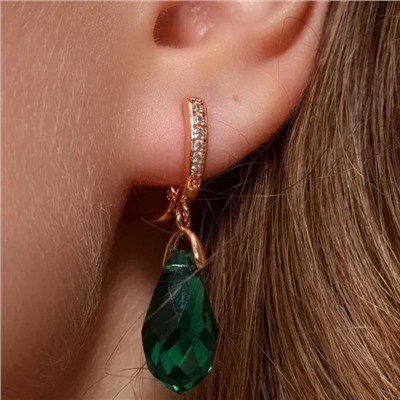 Серьги с кристаллом под Swarovski ювелирная бижутерия коллекция "Дубай", покрытие позолота, цвет: зеленый, арт.414.478
