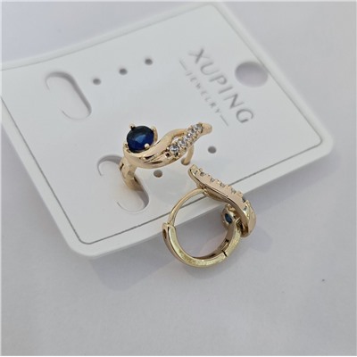 Серьги коллекция "Xuping" покрытие позолота, вставка: фианиты, цвет: прозрачный и синий, арт.004.015
