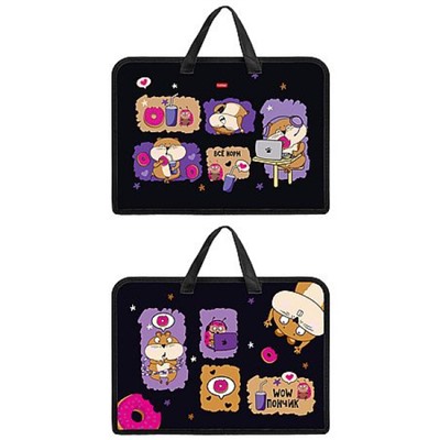 Папка для тетрадей пластиковая А4 на молнии с ручками 340х245х35 мм "Хомяк Сеня" (094456) 07097 Хатбер