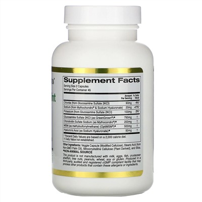 California Gold Nutrition, Растительная добавка для здоровья суставов, глюкозамин, хондроитин, МСМ и гиалуроновая кислота для вегетарианцев, 90 растительных капсул