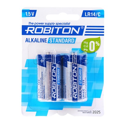 Батарейки алкалиновые ROBITON STANDARD LR14 BL2, в блист. 2 шт