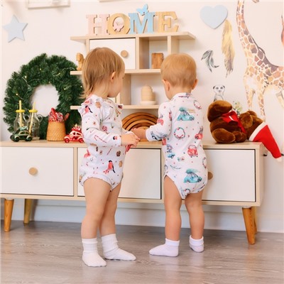 Боди детское с длинным рукавом MINAKU New Year's cars, рост 74-80 см, белое