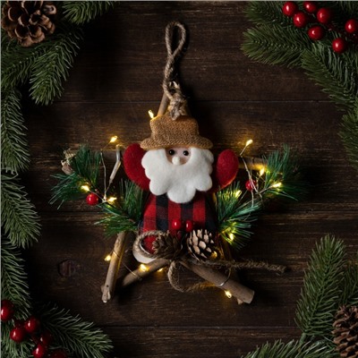 Светодиодная фигура «Звезда с Дедом Морозом» 19 см, пластик, батарейки CR2032×2 (в комплекте), свечение тёплое белое