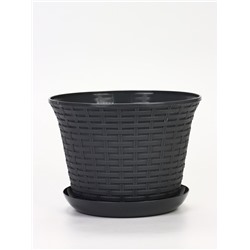 Кашпо для цветов «Ротанг», 8 л, d=27.5 см, h=20.5 см, пластиковое, с поддоном, серое