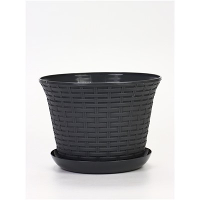 Кашпо для цветов «Ротанг», 8 л, d=27.5 см, h=20.5 см, пластиковое, с поддоном, серое