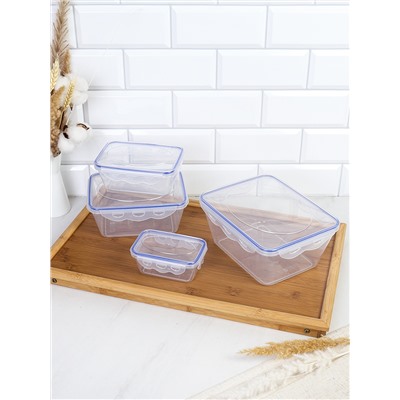 Набор пластиковых контейнеров Стандарт прямоугольный 4 штуки 250/520/1100/2000 мл / 90401 /уп 24/ ДОП СКИДКА НА КОРОБ 3%