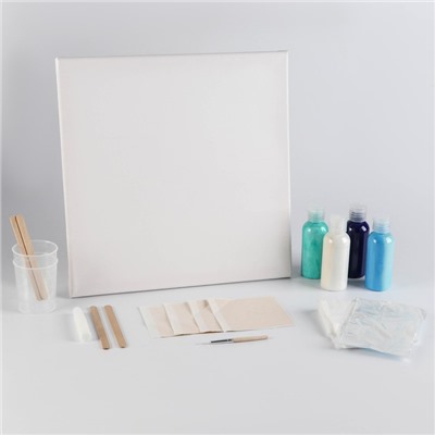 Набор для творчества. Флюид арт. Рисование акрилом на холсте с поталью «Морской бриз»