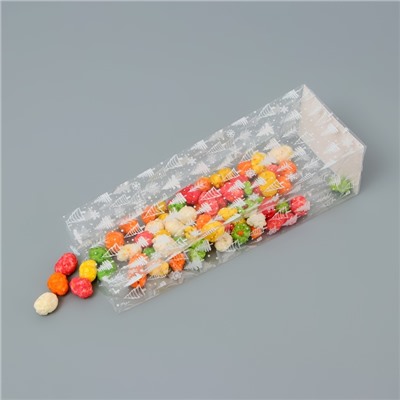 Пакет подарочный новогодний с жёстким дном, прозрачный с ёлками, 6×8×23 см