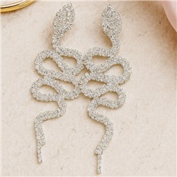 Серьги вечерние длинные змеи со стразами, цвет серебристый, арт. 006.042