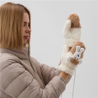 Варежки подростковые MINAKU Барашка двухцветные 24 см цвет коричневый