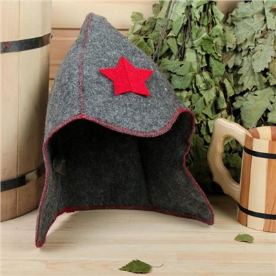 Шапка для бани и сауны «Будёновка», полиэфир, шерсть, серая