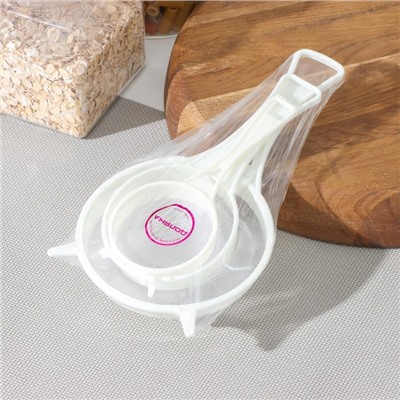 Сито Доляна, набор 3 шт., d=6.5/8/11.5 см, белый