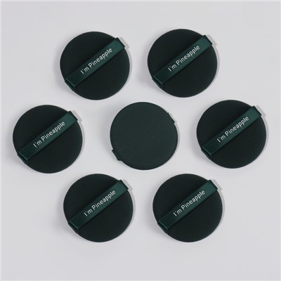 Спонжи для макияжа PINNEAPPLE, набор - 7 шт., d=5.5 см, с держателем, в футляре, цвет изумрудный