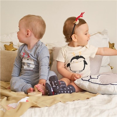 Костюм детский (джемпер, брюки) «Крошка Я» Merry Xmas, рост 62-68 см, серый