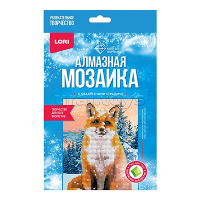 Алмазная мозаика 15*20 детская новогодняя (неполное заполнение) "Лисичка в снегу"