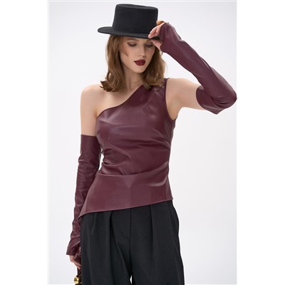 Кожаный топ с рукавами Рикси (бордовый)