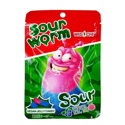 Жевательный мармелад со вкусом персика и черники «Кислый червячок» Sour Worm Wisichi, Китай, 20 г