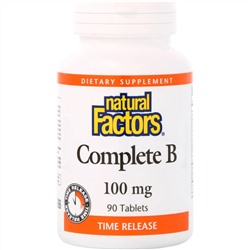 Natural Factors, полный комплекс витаминов группы В, 100 мг, 90 таблеток