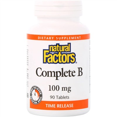 Natural Factors, полный комплекс витаминов группы В, 100 мг, 90 таблеток