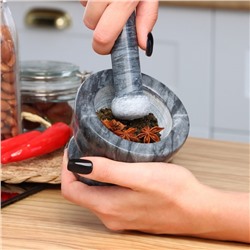 Ступка с пестиком, 130 мл, 10 см, мрамор, чёрная