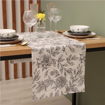 Дорожка на стол Этель Black flowers 40×149 см, 100% хлопок, саржа 190 г/м², серая