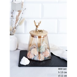 Банка для хранения бамбуковая крышка с фигуркой 800 мл 13х11 см / 9860 /уп 48/ новогодняя