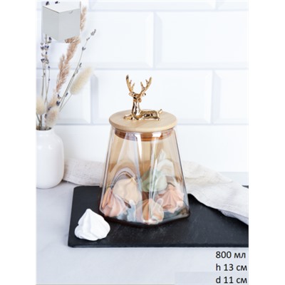 Банка для хранения бамбуковая крышка с фигуркой 800 мл 13х11 см / 9860 /уп 48/ новогодняя