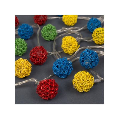 Гирлянда «Нить» 4 м с насадками «Шарик проволока», IP20, прозрачная нить, 20 LED, свечение мульти, 8 режимов, 220 В