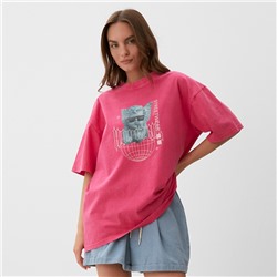 Футболка женская из вареного хлопка MIST Streetwear, розовая, размер 46-48