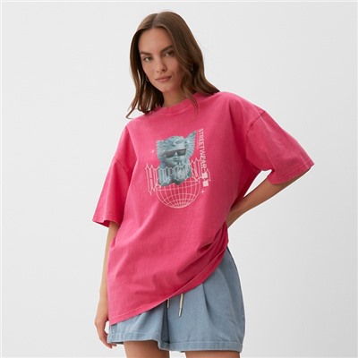 Футболка женская из вареного хлопка MIST Streetwear, розовая, размер 46-48