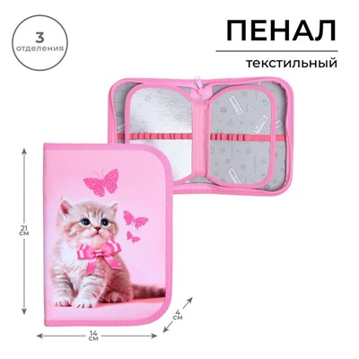 Пенал школьный, 3 секции, 14×21×4 см «Котенок»