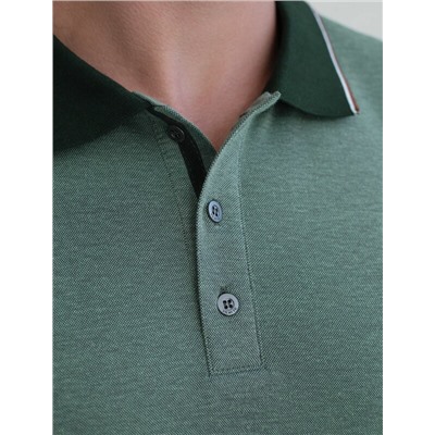 Футболка поло с воротником на пуговтцах из полотна пике с меланжевым плетением с эластаном