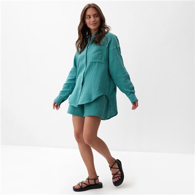 Рубашка женская оверсайз MIST Muslin, размер 42, бирюзовая