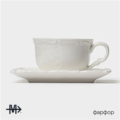 Кофейная пара Magistro Kingdom, кружка 120 мл, блюдце 12.7 см, фарфор, белая