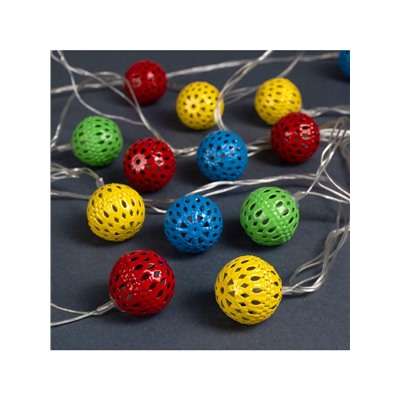 Гирлянда «Нить» 4 м с насадками «Шарик с узором», IP20, прозрачная нить, 20 LED, свечение мульти, 8 режимов, 220 В