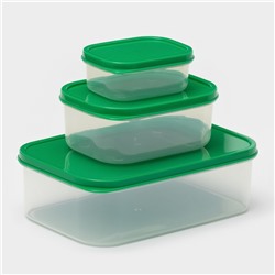 Набор контейнеров для хранения еды Доляна, прямоугольные, 3 шт. 150 мл, 500 мл, 1.2 л, пластик, зелёный