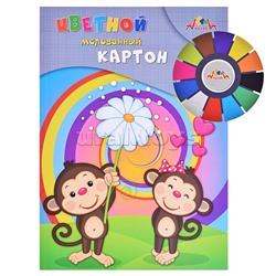 Картон цветной мел. КБС А4 12л., 12цв. "Подарок мартышке"