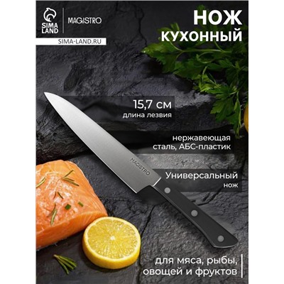 Нож кухонный универсальный Magistro Hinshitsu, нержавеющая сталь, лезвие 15.7 см, длина 29 см, чёрный