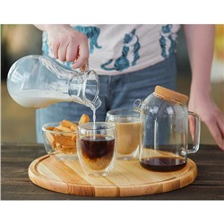 Кувшин Paşabahçe Bistro, 1 л, стекло, белая крышка, прозрачный