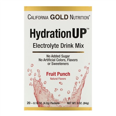 California Gold Nutrition, HydrationUP, смесь для приготовления электролитического напитка, фруктовый пунш, 20 пакетиков, 4,2 г (0,15 унции) в каждом